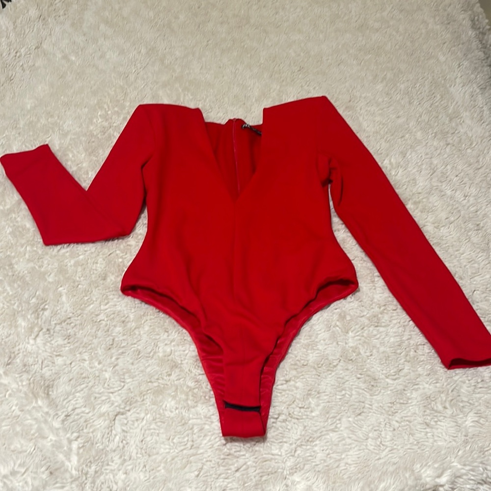 Plunging red v neck